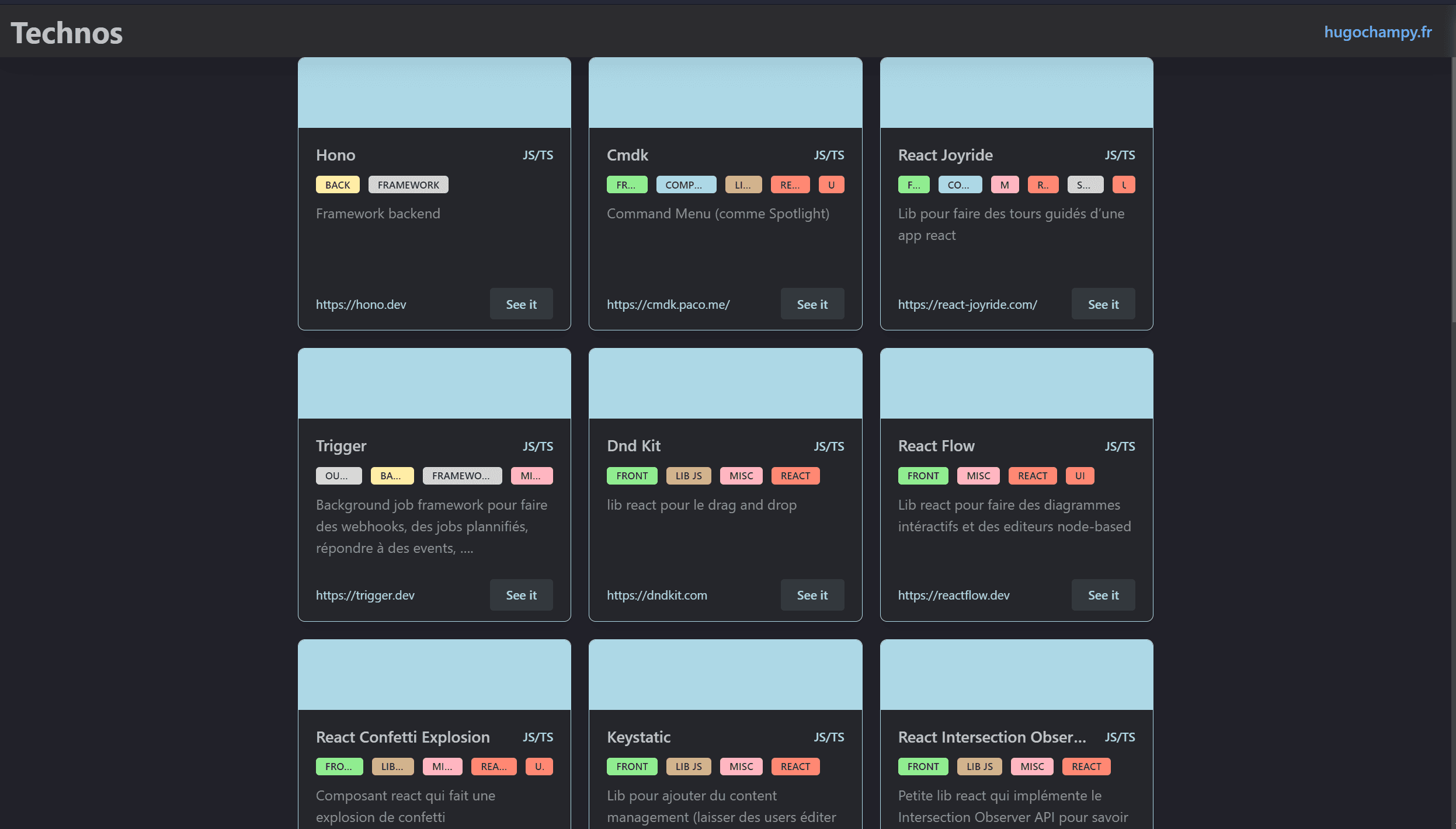 Technos.hugochampy.fr landing page screenshot